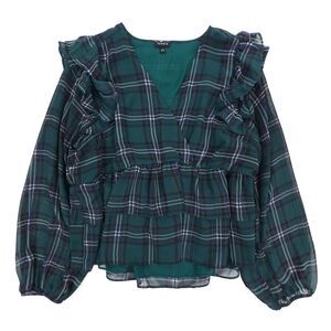 NEW Torrid Chiffon Ruffled Surplice Neck Peplum Blouse Green Plaid Cottagecore
